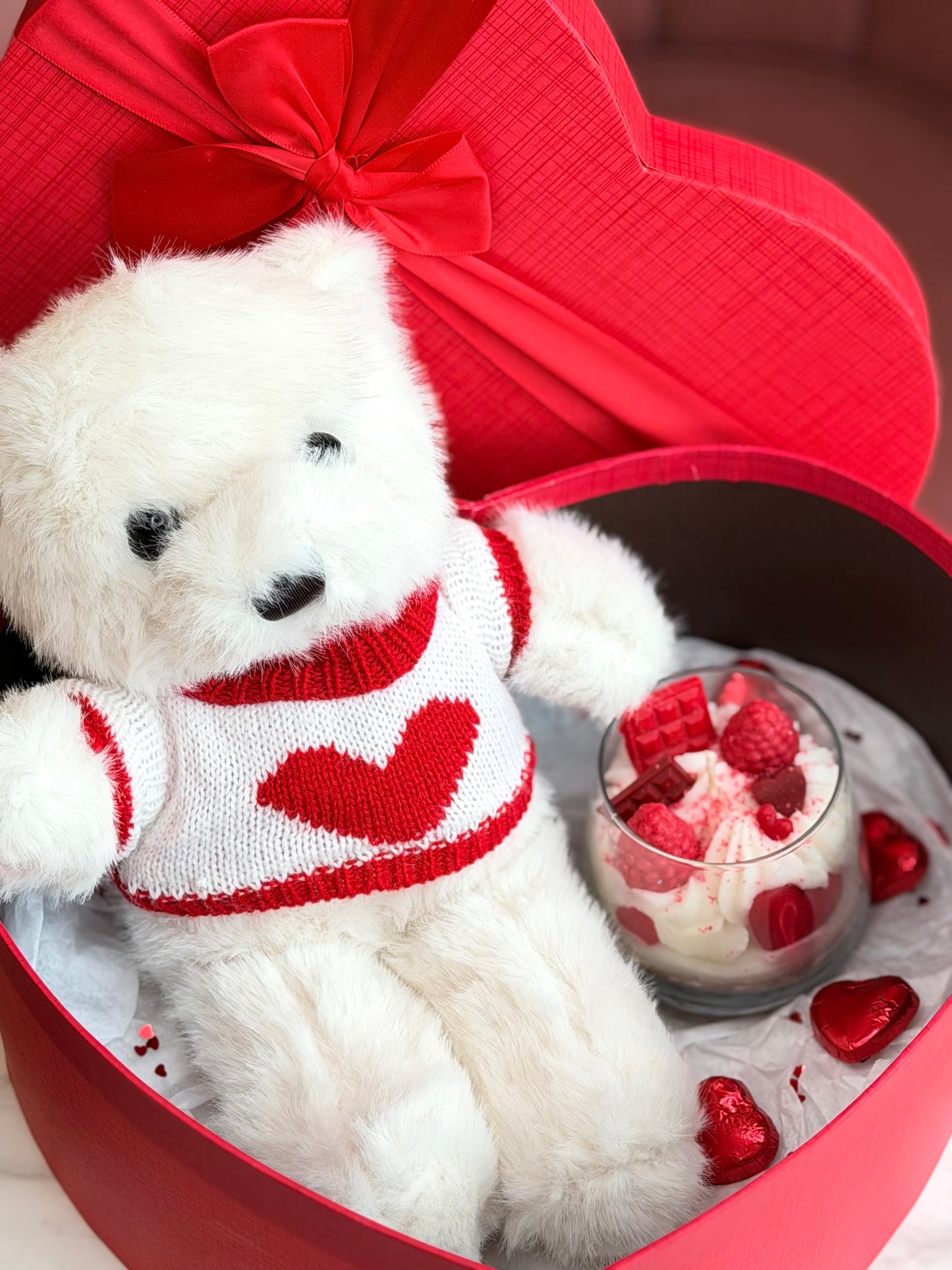 Valentine’s Gift Box - Teddy Bear + Dessert Candle Champagne & Strawberries